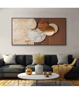 Tableau Abstrait Géométrique Beige & Or - Art Mural Moderne Salon