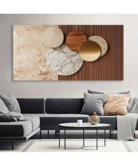 Tableau Abstrait Géométrique Beige & Or - Art Mural Moderne Salon