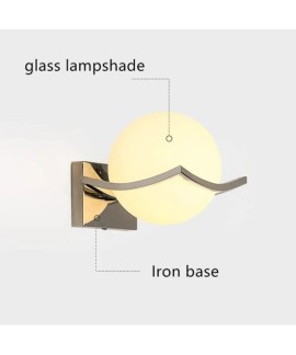 Applique Murale Design "Luna", Globe en Verre Opale et Métal Chrome, Culot E27