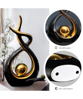 Sculpture abstraite en céramique noire et dorée design moderne