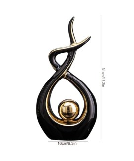 Sculpture abstraite en céramique noire et dorée design moderne