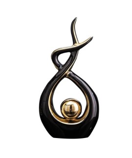 Sculpture abstraite en céramique noire et dorée design moderne