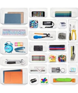 Organisateur de tiroir transparent modulable lot de boîtes de rangement multifonctions pour bureau et cuisine