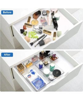Organisateur de tiroir transparent modulable lot de boîtes de rangement multifonctions pour bureau et cuisine