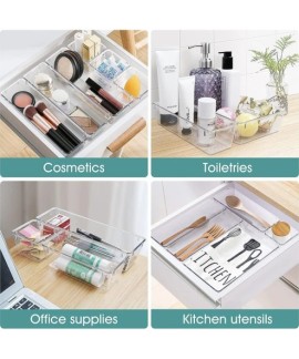 Organisateur de tiroir transparent modulable lot de boîtes de rangement multifonctions pour bureau et cuisine