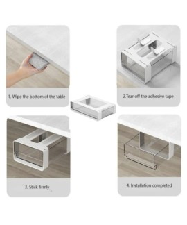 Organisateur de tiroir coulissant adhésif sous étagère pour placard cuisine et dressing