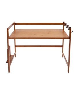 Etagère micro ondes en bambou naturel avec crochets de rangement cuisine