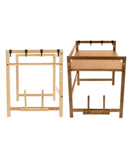 Etagère micro ondes en bambou naturel avec crochets de rangement cuisine