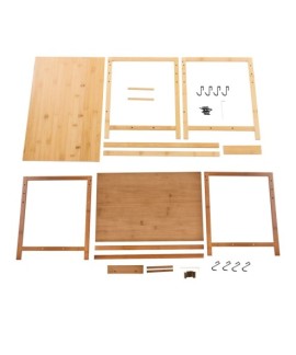 Etagère micro ondes en bambou naturel avec crochets de rangement cuisine