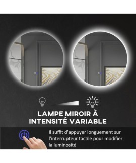 Miroir Mural Rond LED Salle de Bain 60 cm Anti Buée
