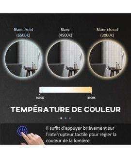 Miroir Mural Rond LED Salle de Bain 60 cm Anti Buée