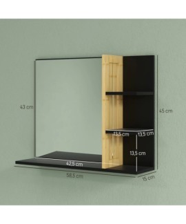 Miroir mural noir de salle de bain avec étagères en bambou