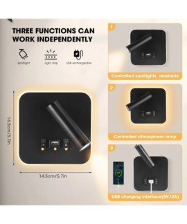 Applique Murale LED de Chevet avec Liseuse et Port USB