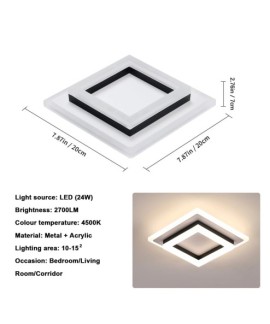 Plafonnier LED Carre Moderne en Acrylique 24W pour Salon et Chambre