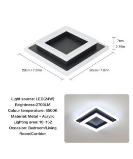 Plafonnier LED Carre Moderne en Acrylique 24W pour Salon et Chambre