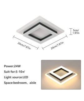 Plafonnier LED Carre Moderne en Acrylique 24W pour Salon et Chambre